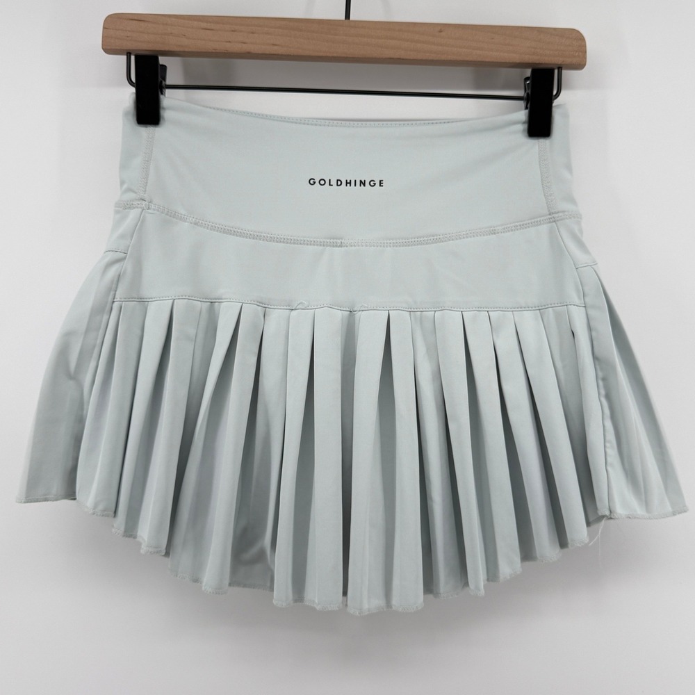 Gold Hinge Pleated Tennis Skirt Skort Mist Light Blue Gray Women S Preppy - Picture 5 of 7